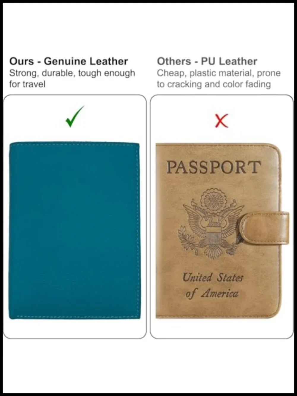 Genuine Leather RFID Passport Wallet Bifold Travel Accessory